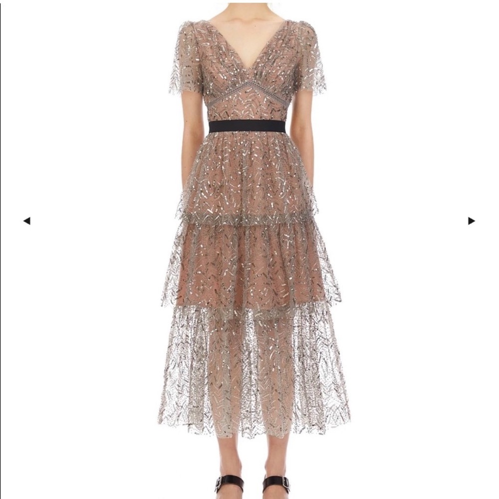Self-Portrait Leaf Midi Dress